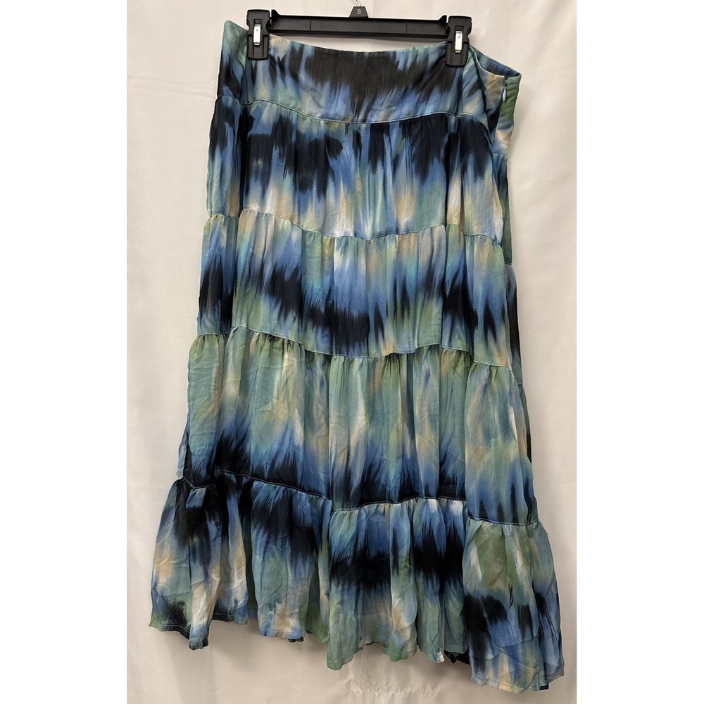 Women's Vtg Multicolored Tie Dye Tiered Maxi Skirt Broomstick‎ Lined 14 Side Zip